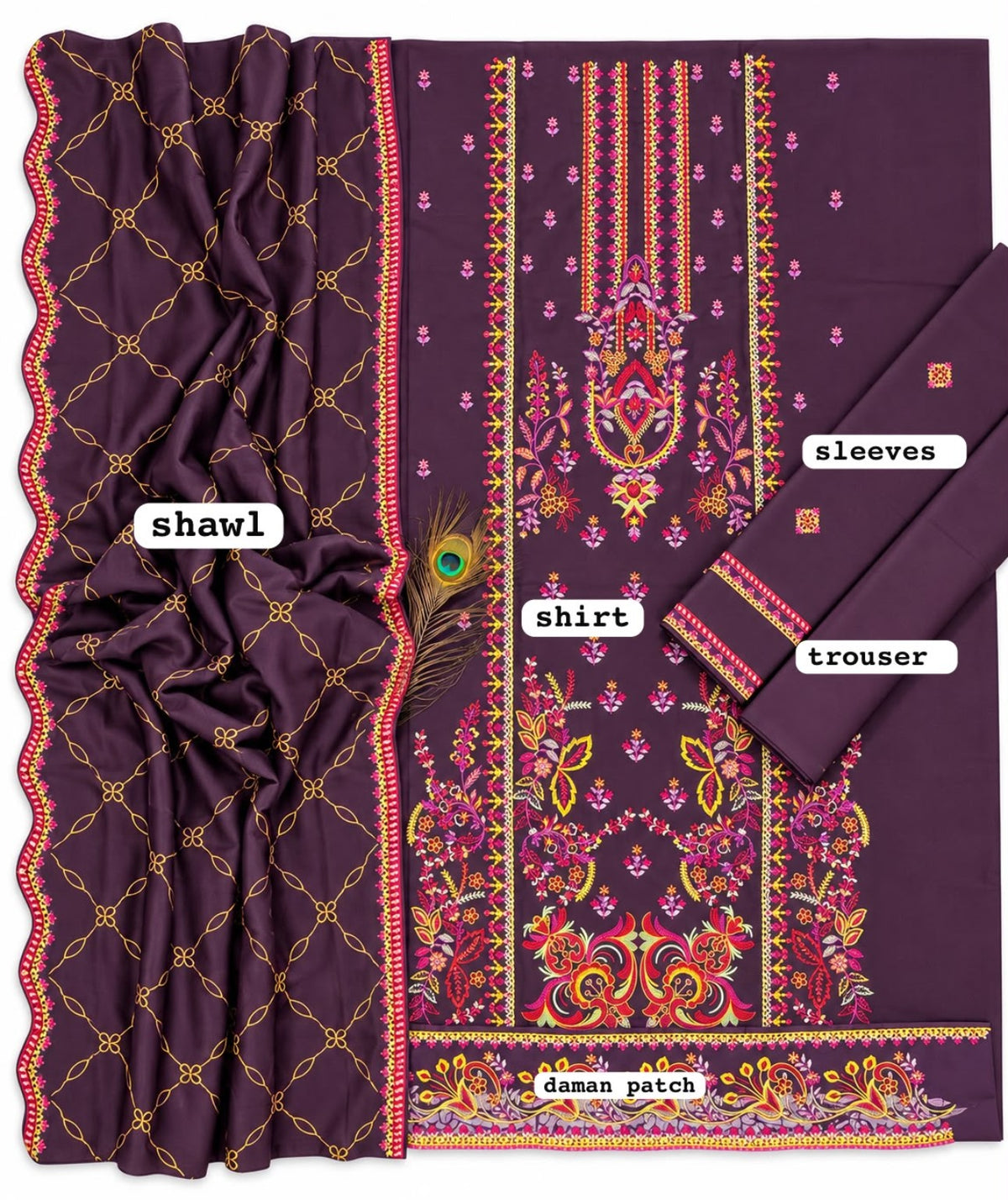 ASIM JOFA Dhanak embroidered luxury unstitched 3PC fabric details