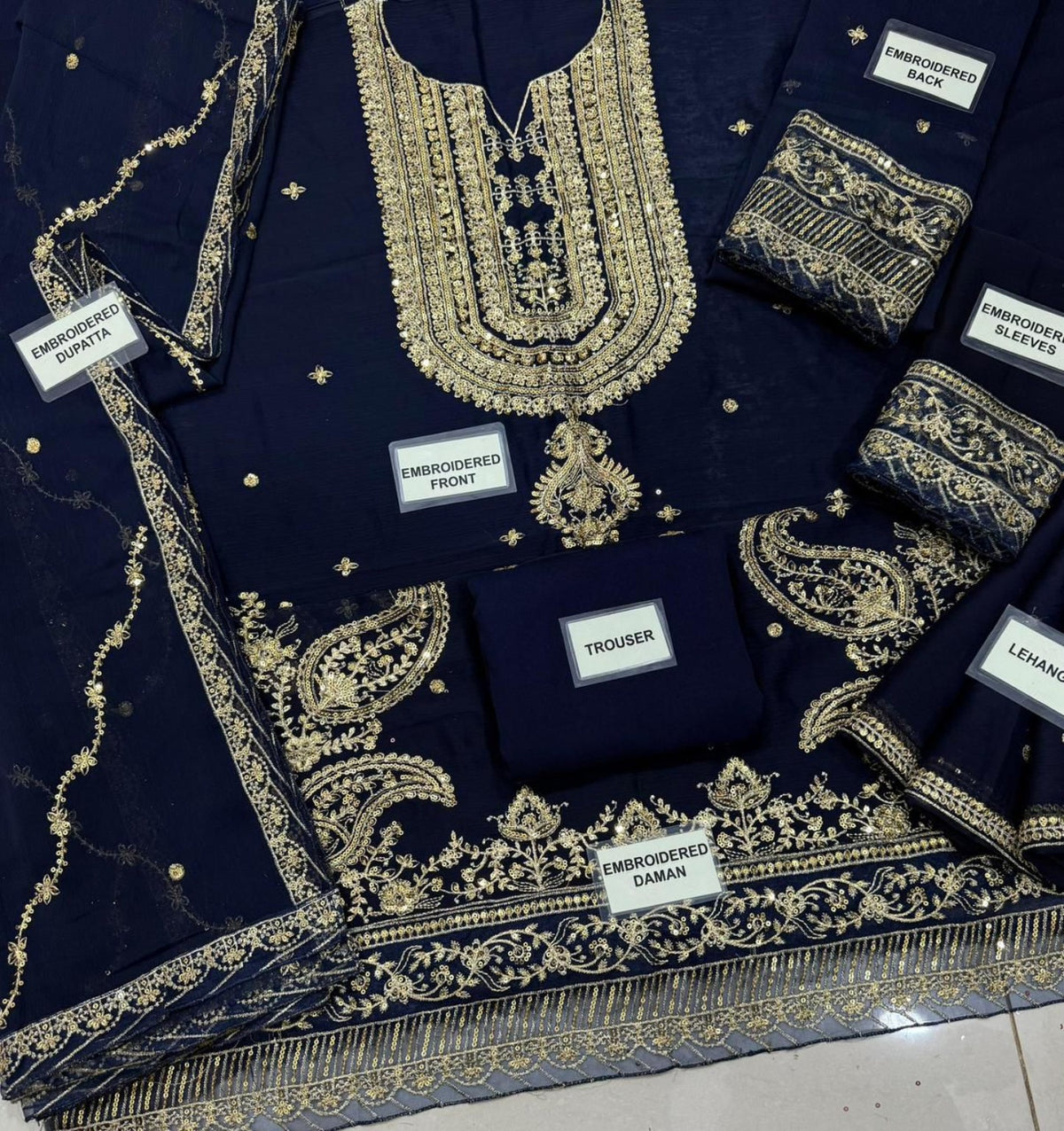 ASIM JOFA GLOBAL navy embroidered chiffon suit fabric details