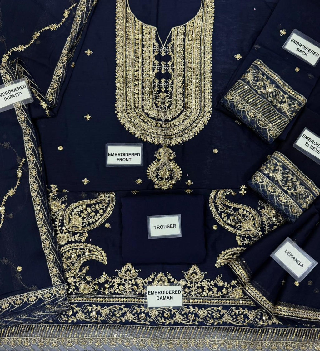ASIM JOFA GLOBAL navy embroidered suit components and gharara