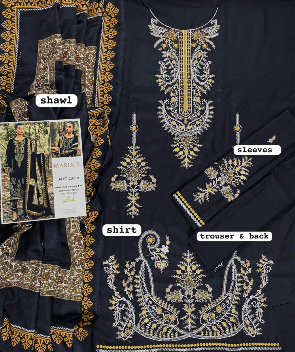 BATIK Dhanak embroidered 3PC black gold fabric details