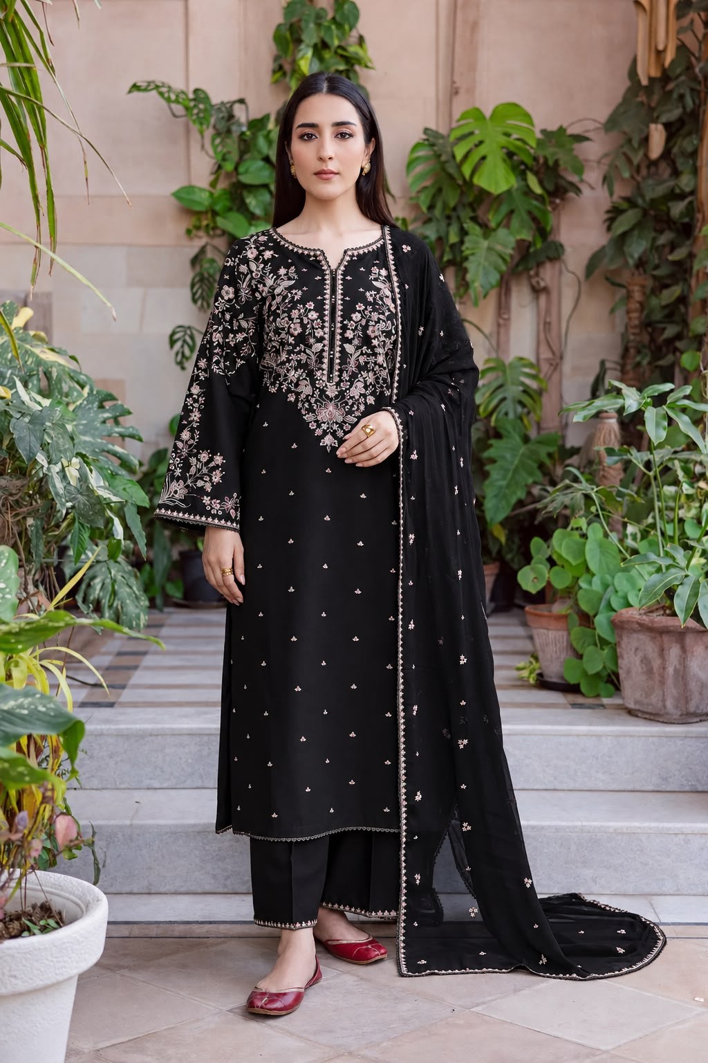 BATIK Dhanak embroidered unstitched 3PC suit black