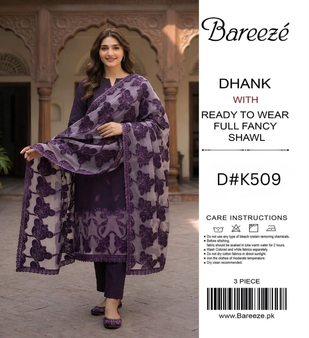 Breeze Dhanak Heavy Embroidered 3PC Code 509 model view