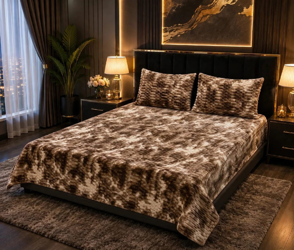 VELNORA Luxury Bubble Printed Bedsheet brown design
