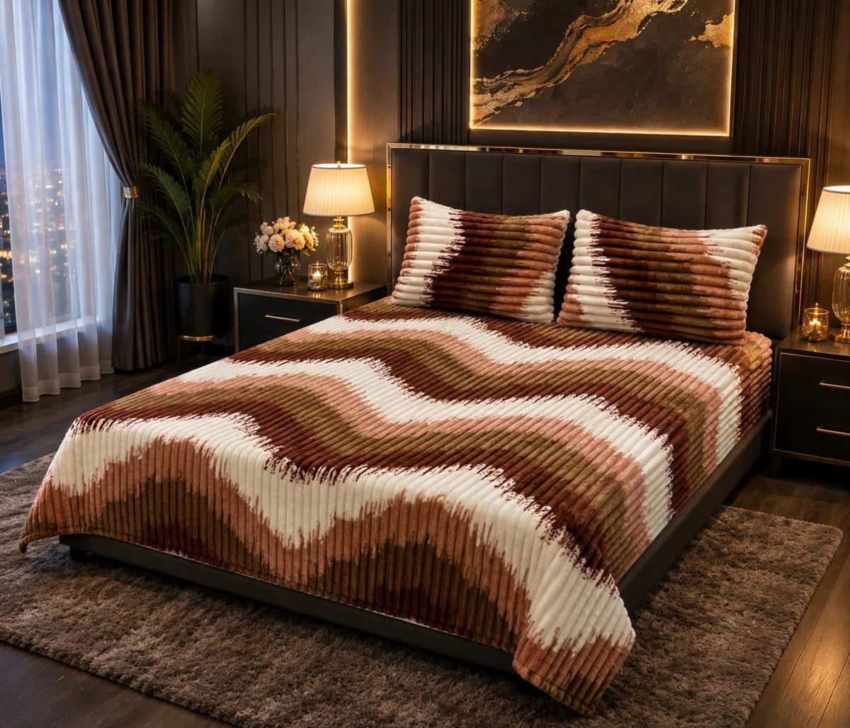 VELNORA Luxury Bubble Printed Bedsheet wave design