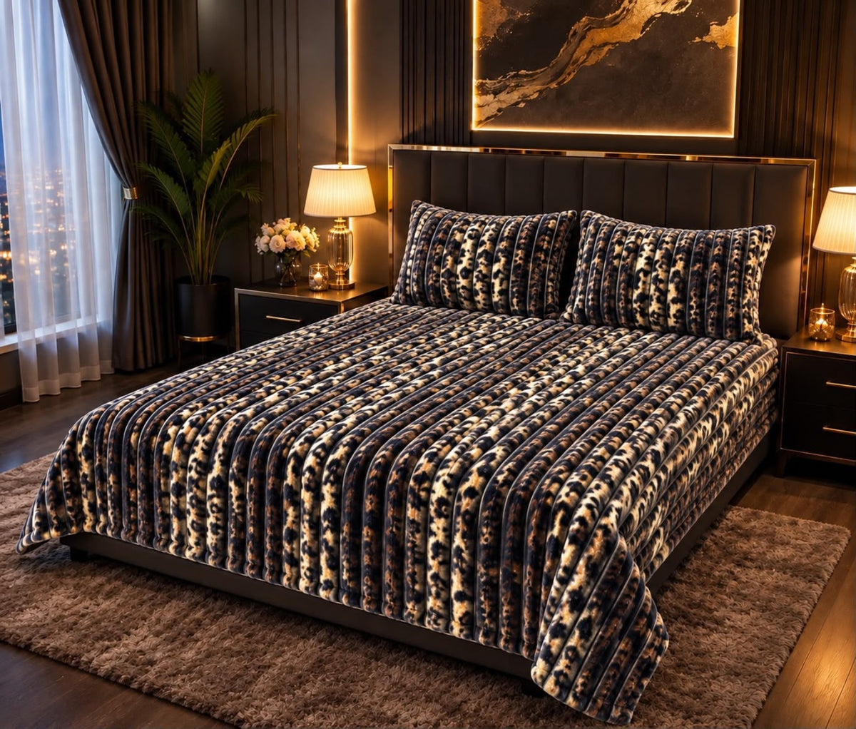 VELNORA Luxury Bubble Printed Bedsheet dark design