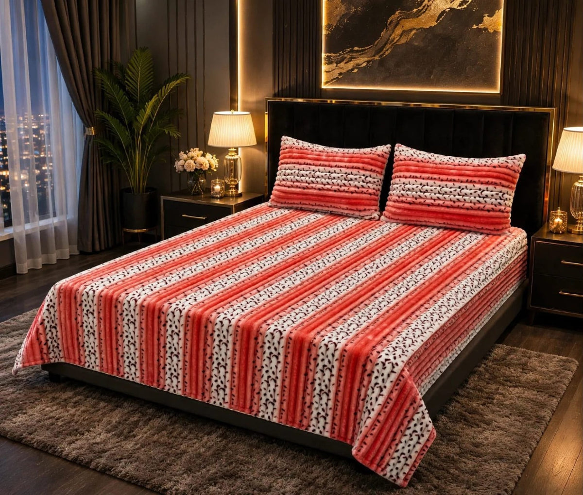 VELNORA Luxury Bubble Printed Bedsheet coral design