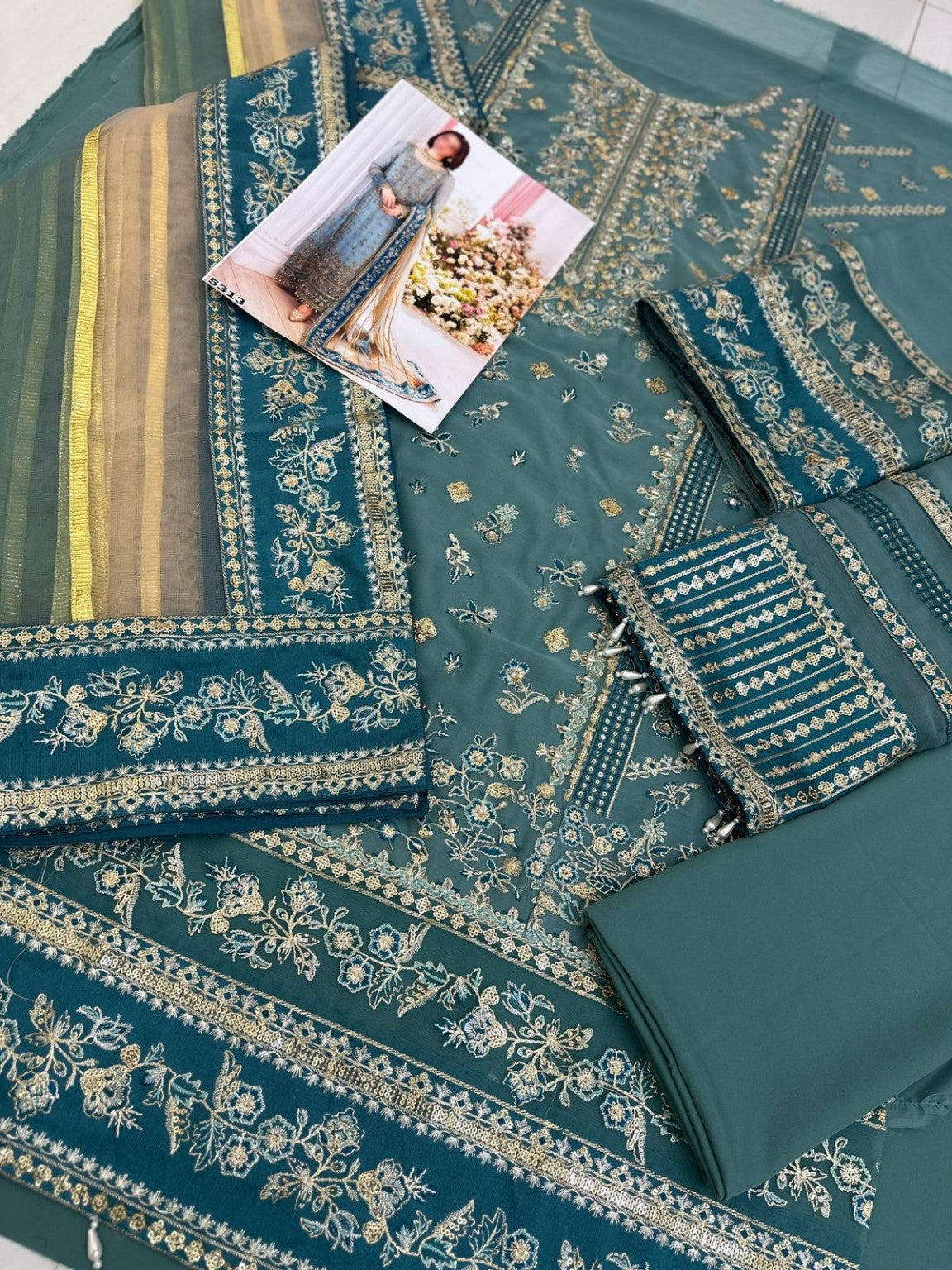 Charizma chiffon net embroidered fabric set details