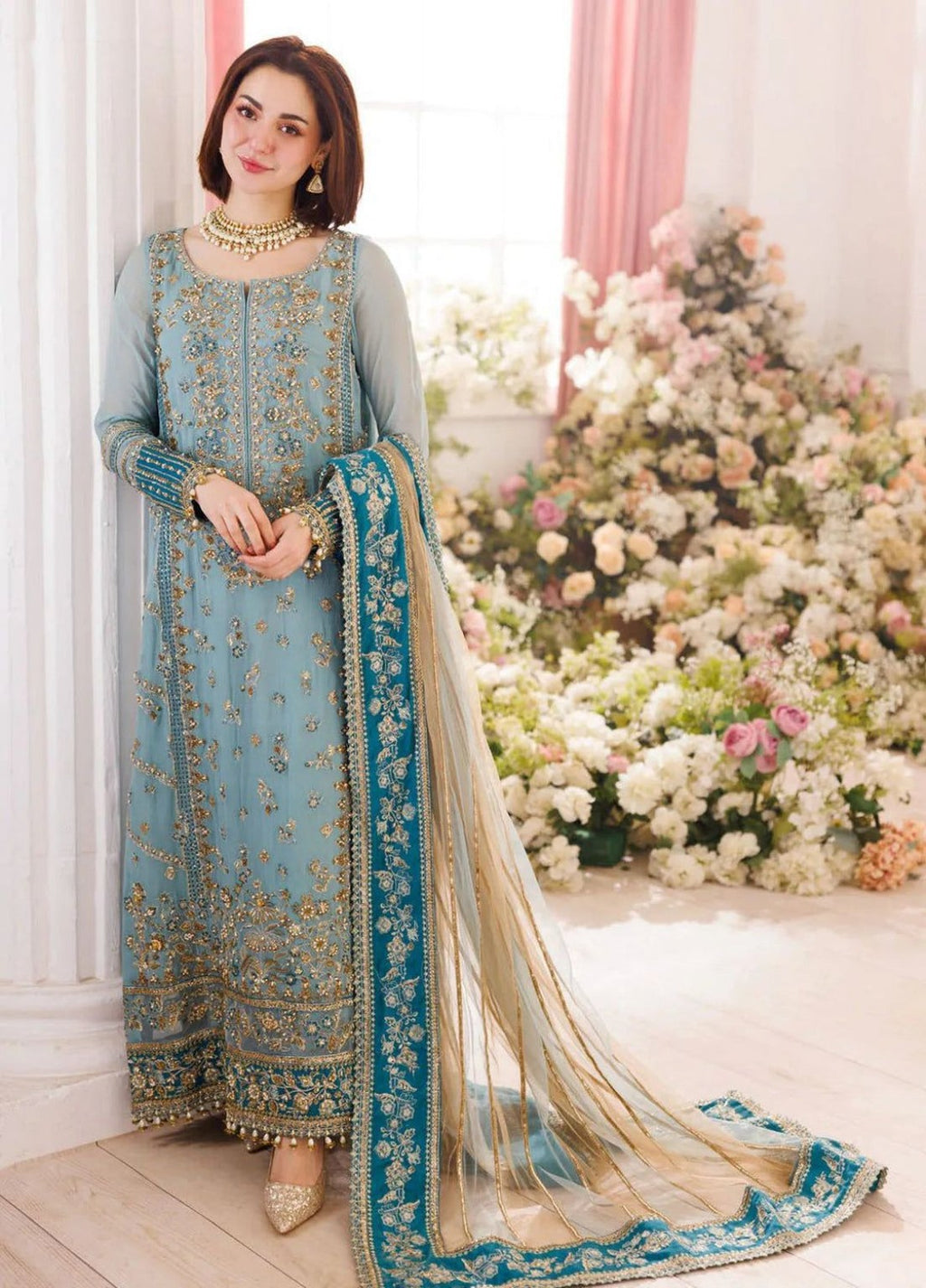 Charizma chiffon embroidered 3 piece suit front look