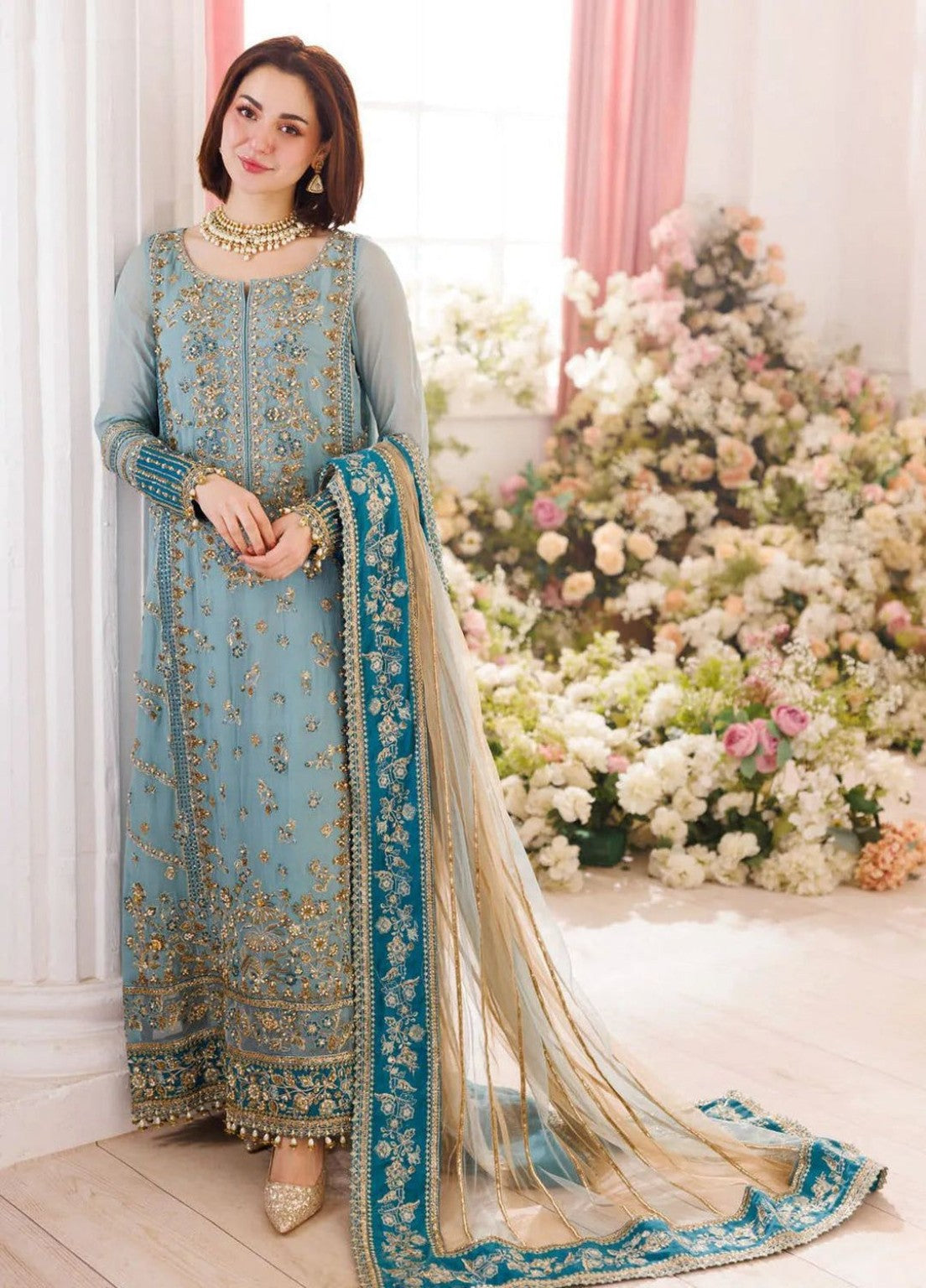 Charizma chiffon embroidered 3 piece suit front look
