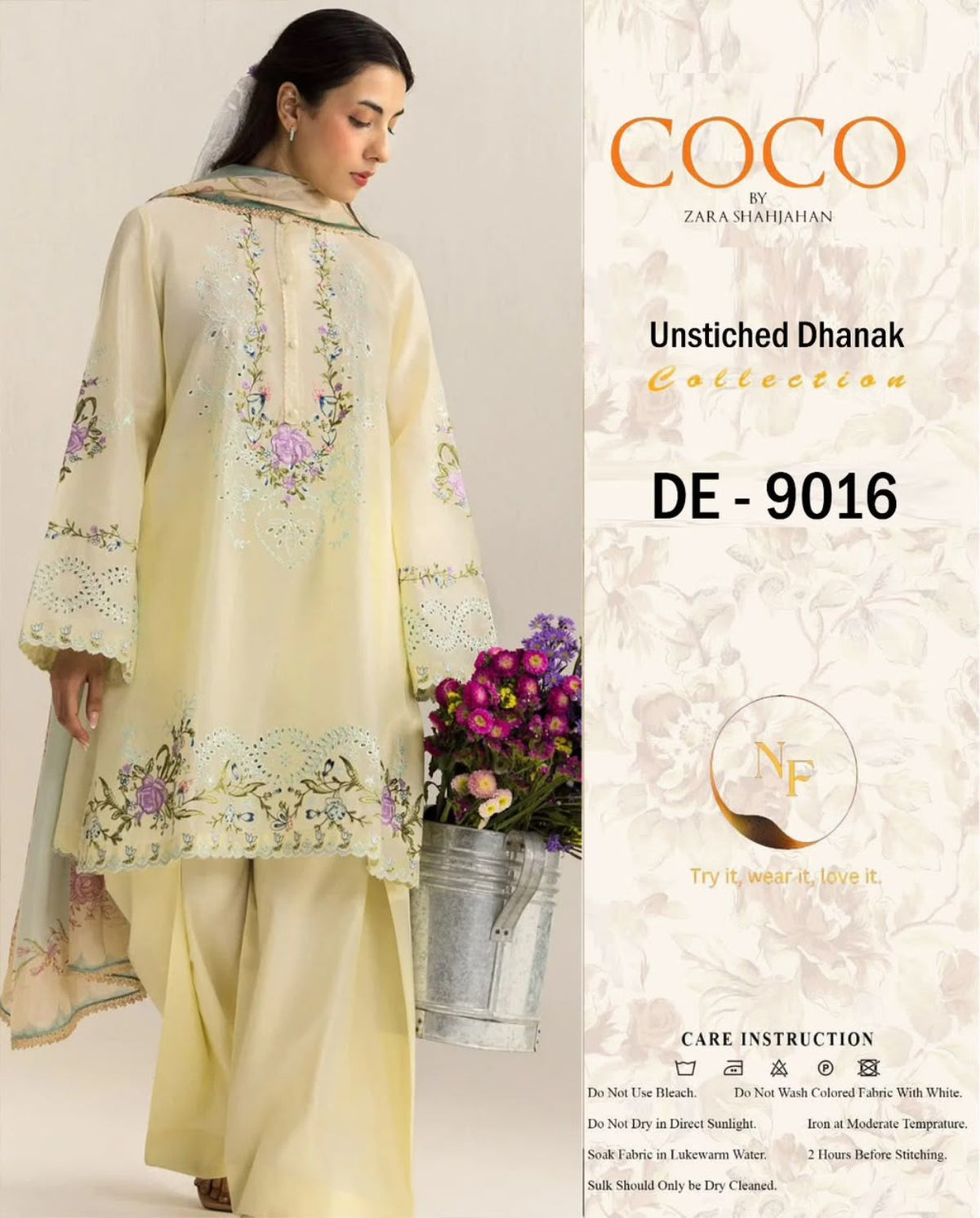 COCO by Zara Shahjahan DE-9016 unstitched Dhanak suit model image