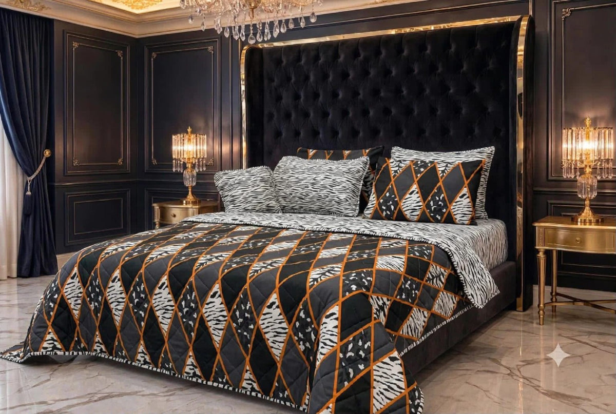 Black Orange Geometric 7Pc King Comforter Set