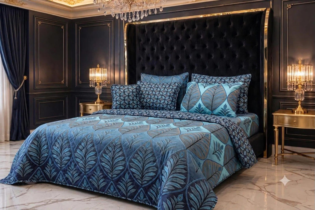 Blue Leaf 7Pc King Comforter Set