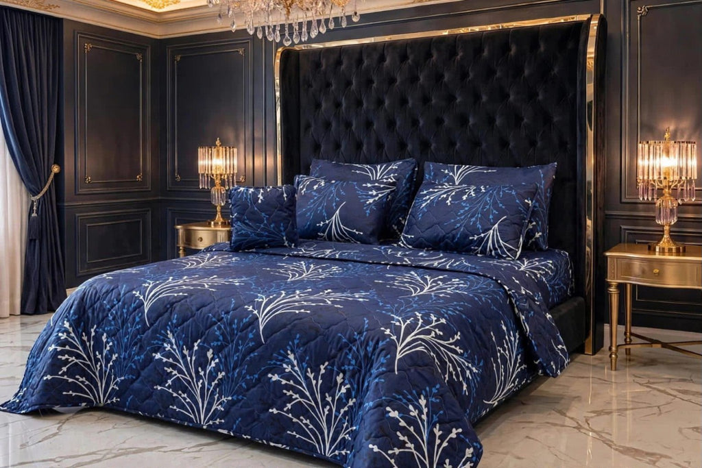 Navy Branches 7Pc King Comforter Set