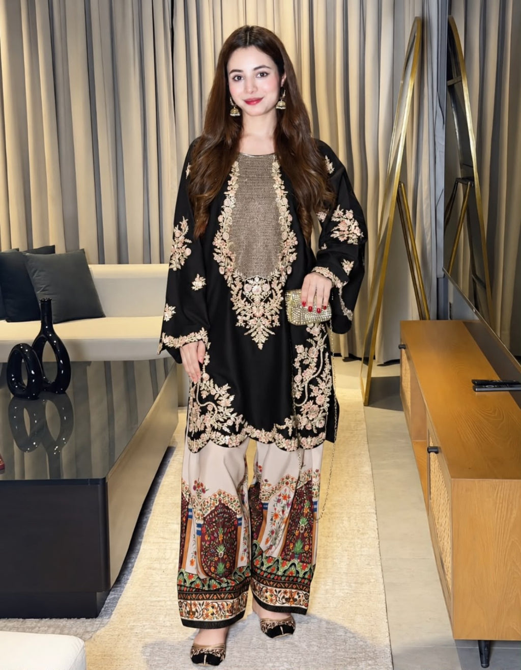 ETHNIC DE-435 silk embroidered sequence unstitched 2PC suit model