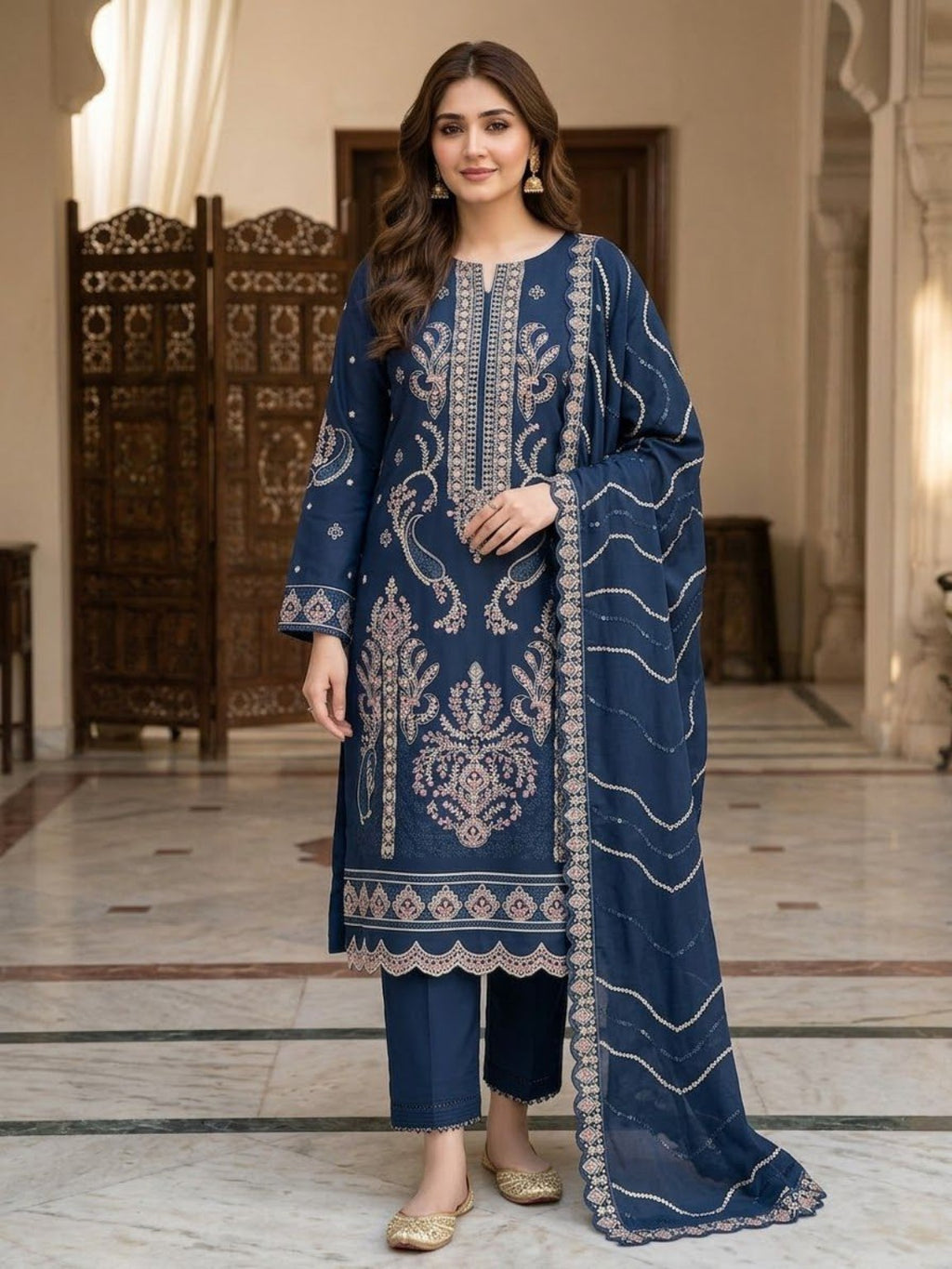 GulAhmed Dhanak Code 202 Blue model