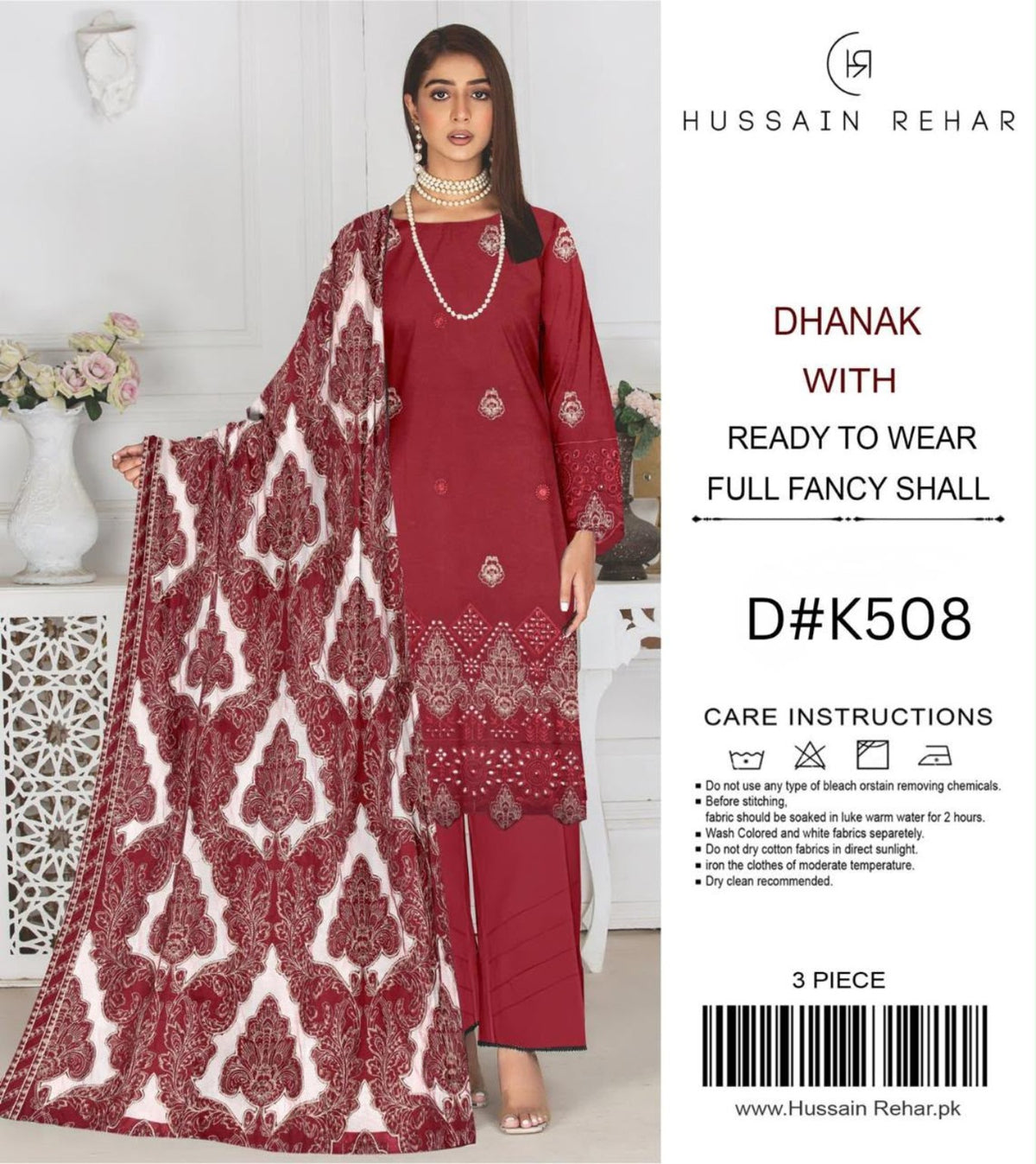 Hussain Rehar Dhanak 3PC Code 508 maroon