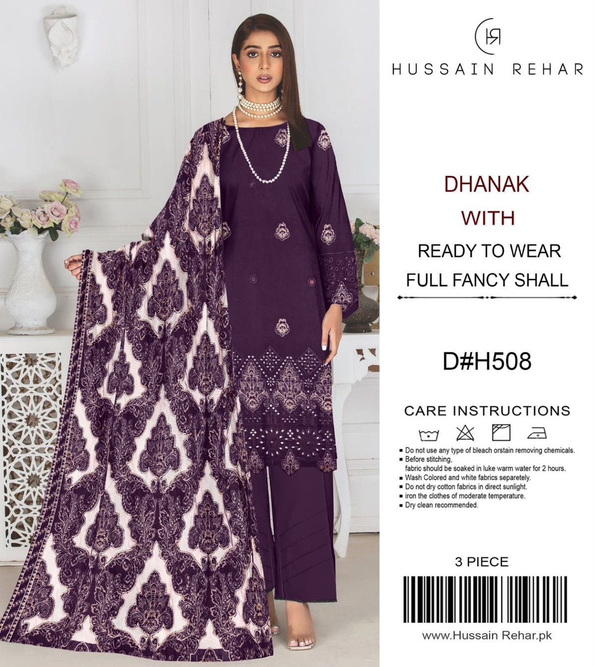 Hussain Rehar Dhanak 3PC Code 508 purple