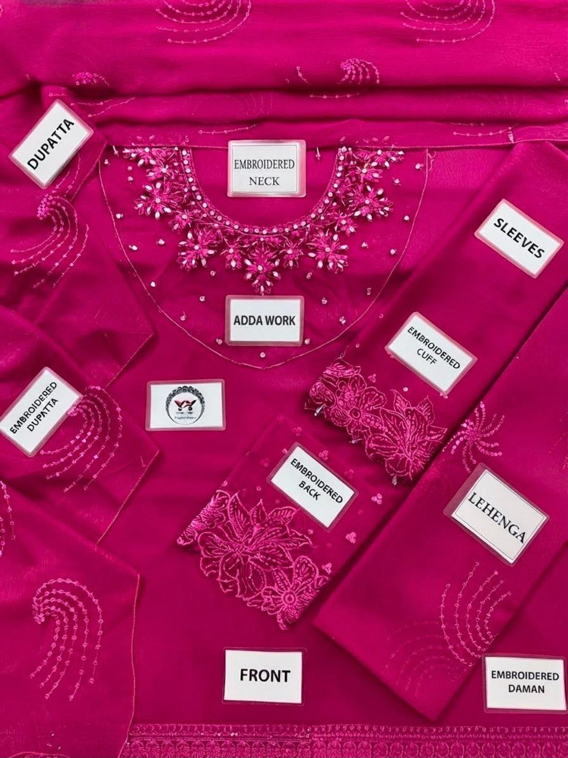 IZNIK magenta chiffon suit embroidery fabric details