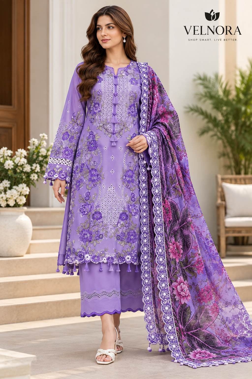 VELNORA Jade Lawn 3 Piece Heavy Embroidered Suit Code 2048