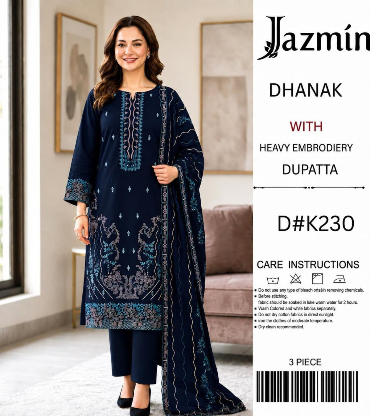 Jazmin Dhanak Heavy Embroidered 3PC Code 230 model view