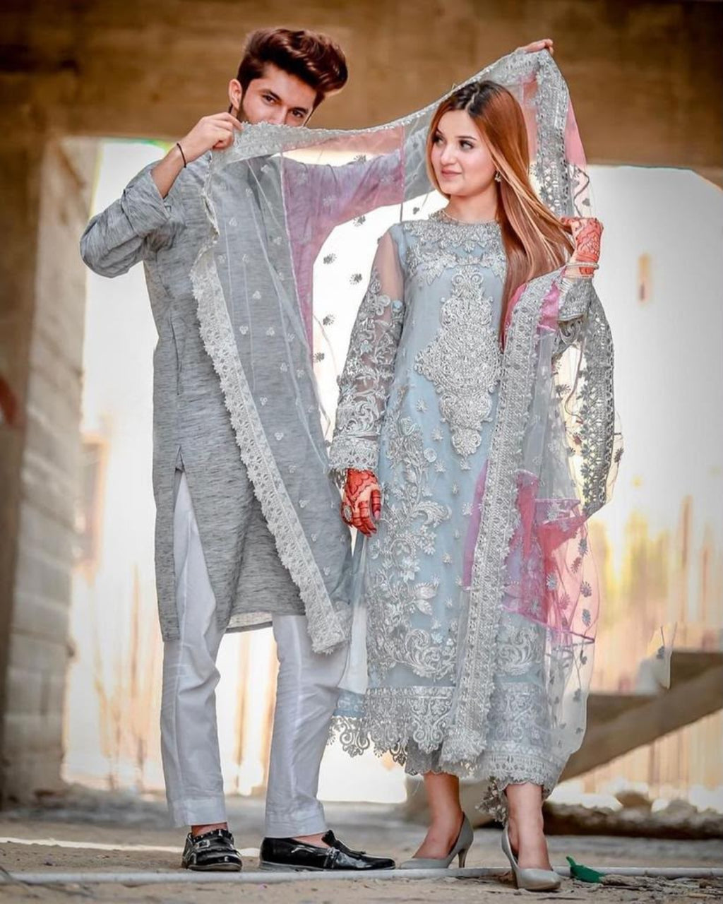 LAAM Luxury Collection organza embroidered dupatta and suit model view