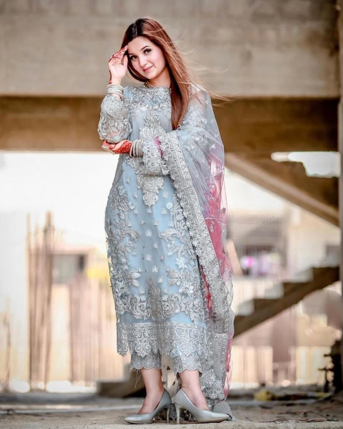 LAAM Luxury Collection organza embroidered 3PC suit model front