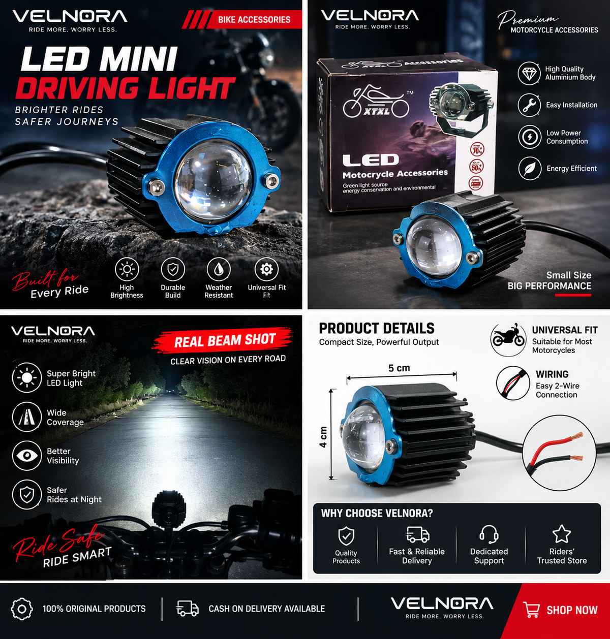 VELNORA Motorcycle LED Mini Driving Light