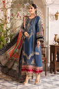 Blue embroidered chiffon 3-piece suit — full-length styling