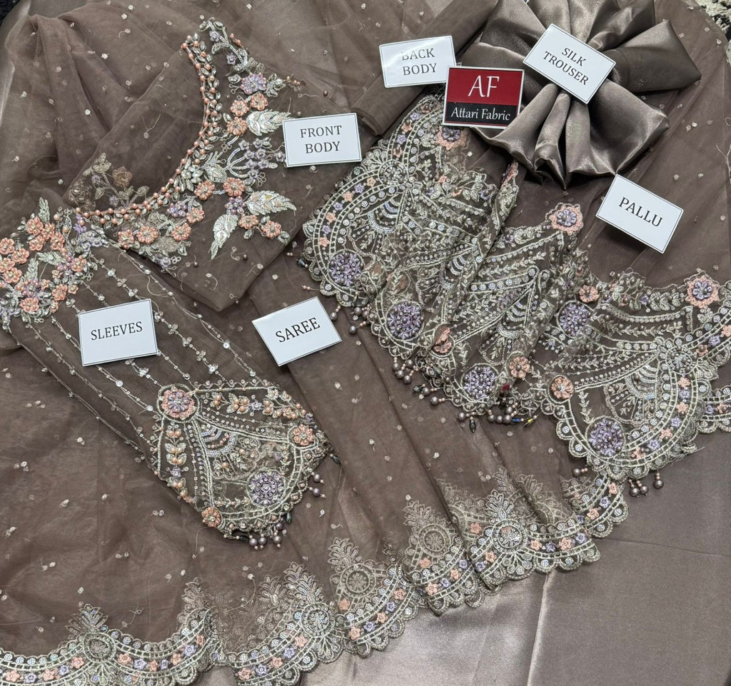 Maria B Exclusive Heavy Embroidered Net Saree 7