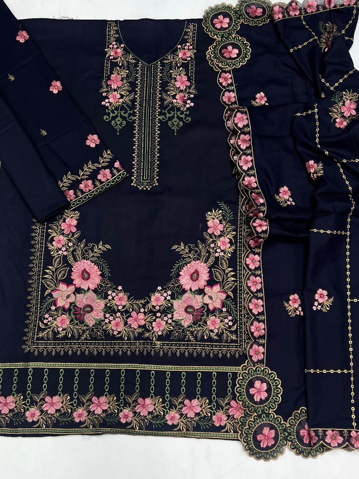 Motifz Dhanak K220 navy pink embroidery detail