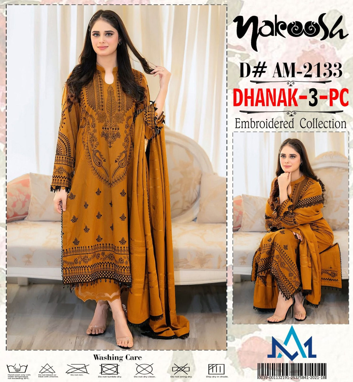Nakoosh Dhanak Heavy Embroidered 3PC Code 2133