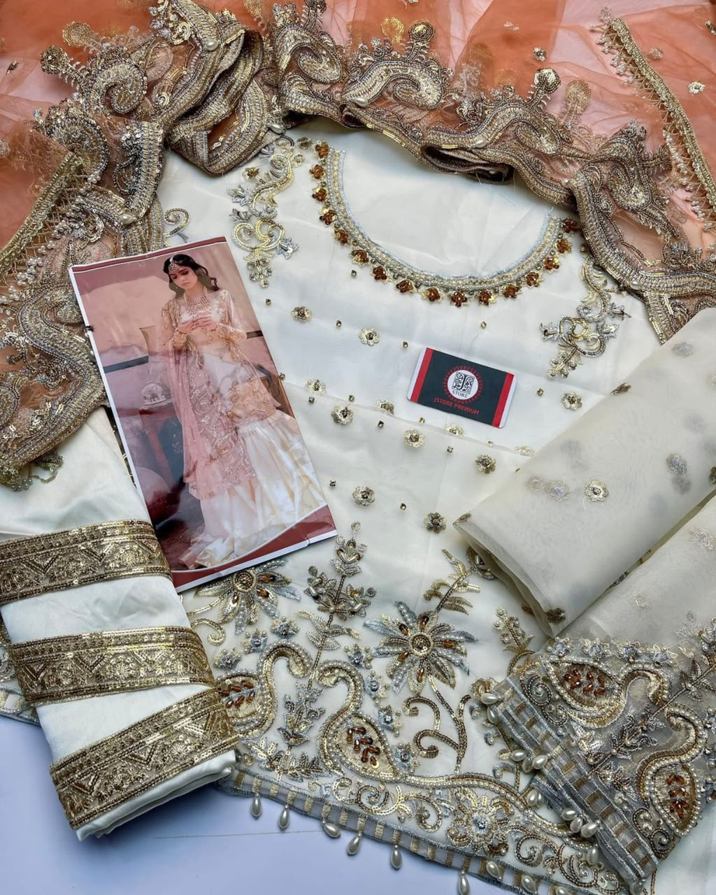 NAMEERA Wedding Wear neckline daman sleeves and dupatta embroidery details