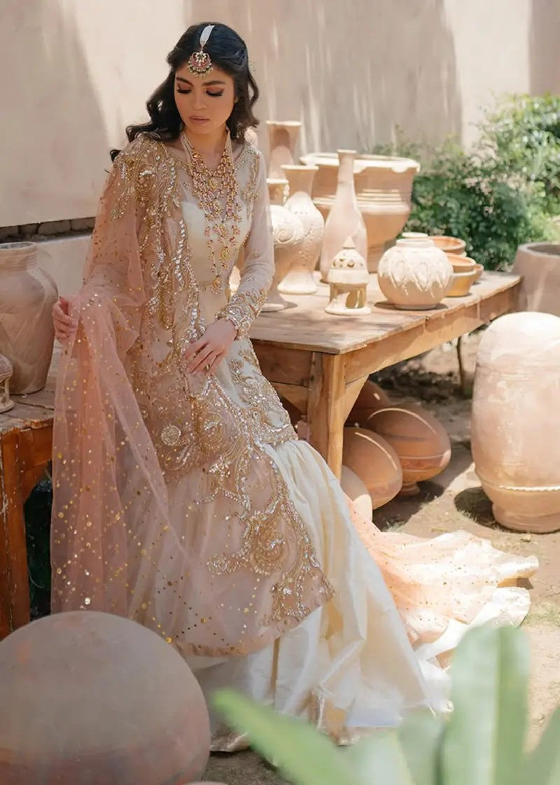 NAMEERA Wedding Wear ivory and peach embroidered wedding suit side view