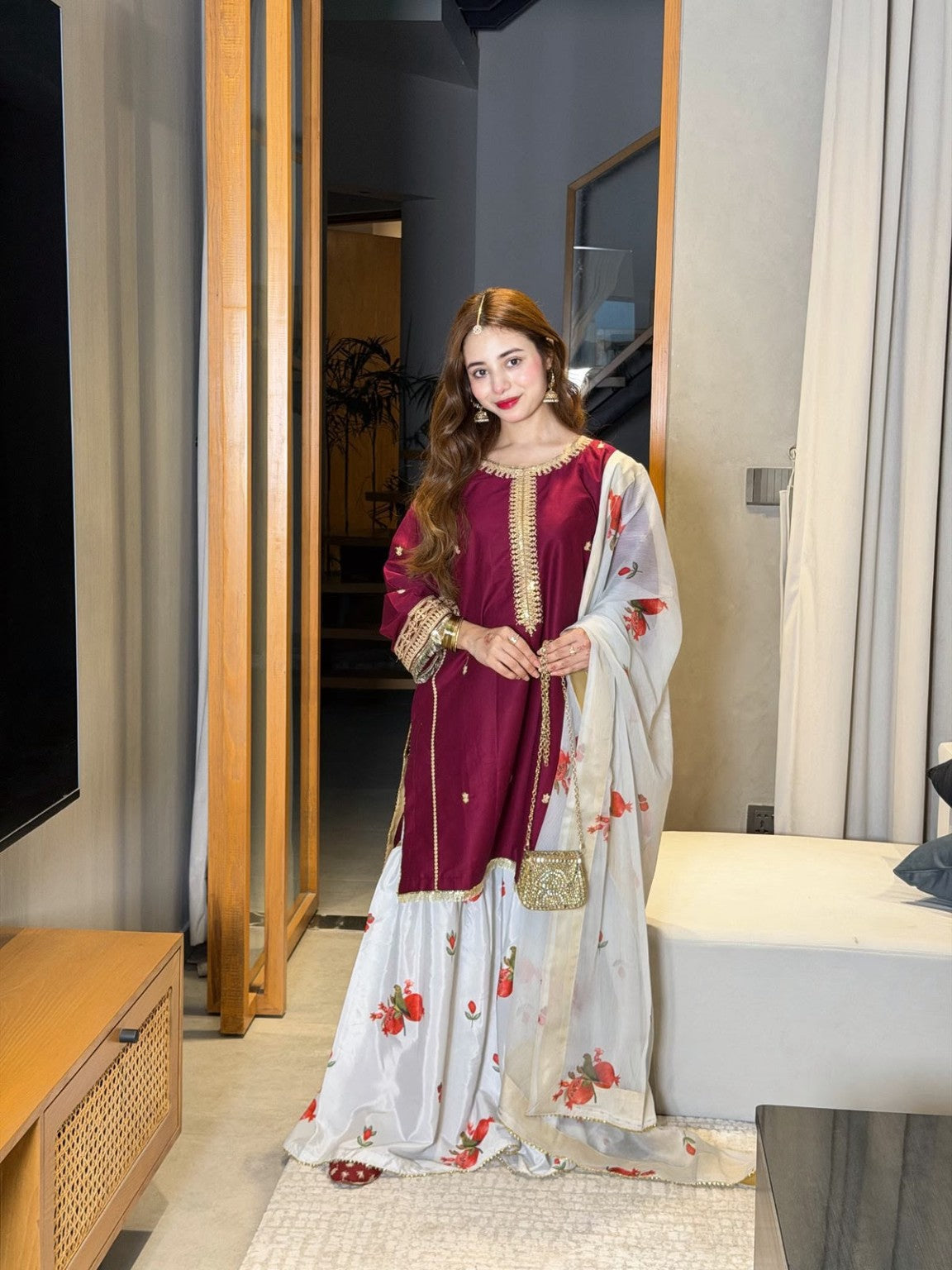 PREET PRET NF-3036 Dhanak 3PC maroon model view