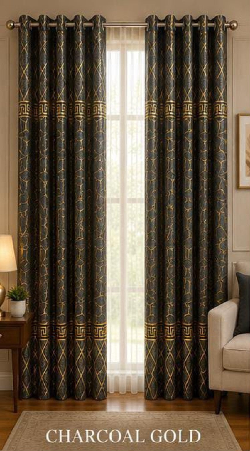 VELNORA Texture Velvet Curtain white gold