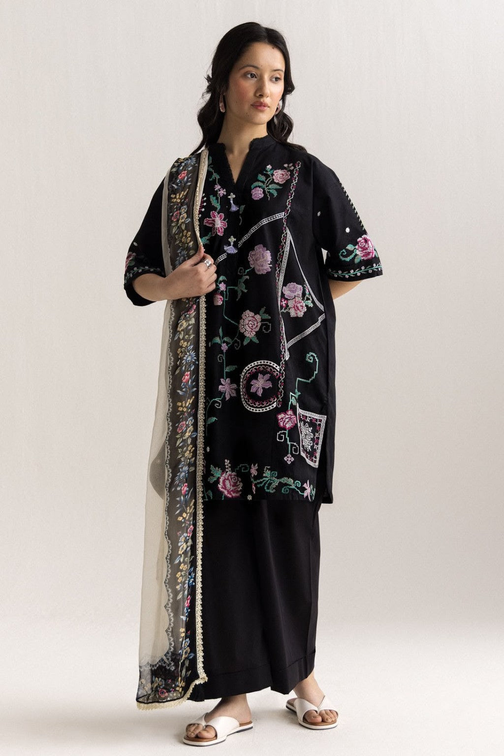 ZARA-SHAJAHAN Dhanak embroidered 3PC front view