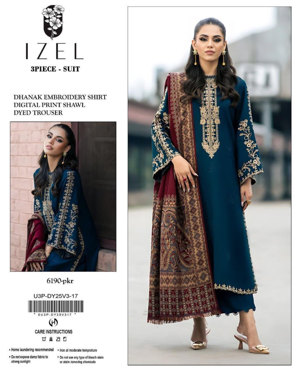 VELNORA Airjet Dhanak Embroidered Winter 3PC Collection – Unstitched