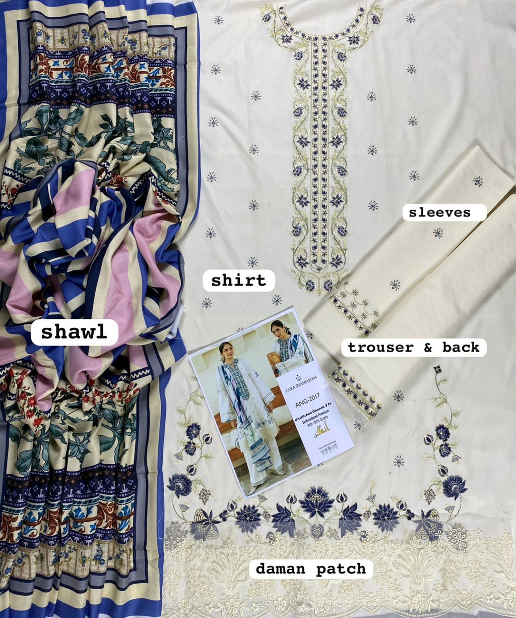 Zara Shahjahan ANG-20017 shirt shawl trouser details