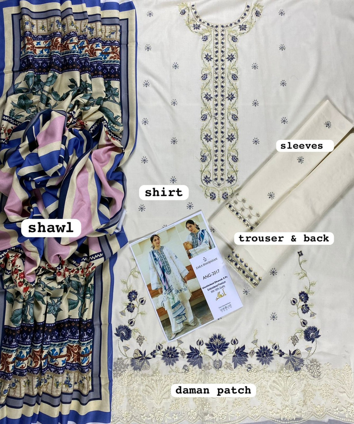 Zara Shahjahan ANG-20017 shirt shawl trouser details