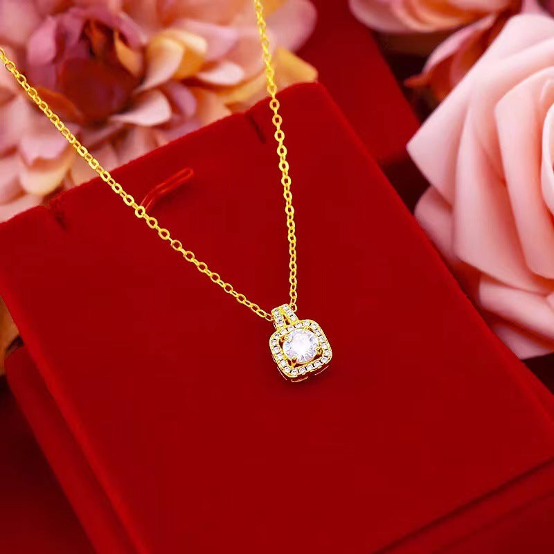 Gold Zircon Pendant Necklace close up